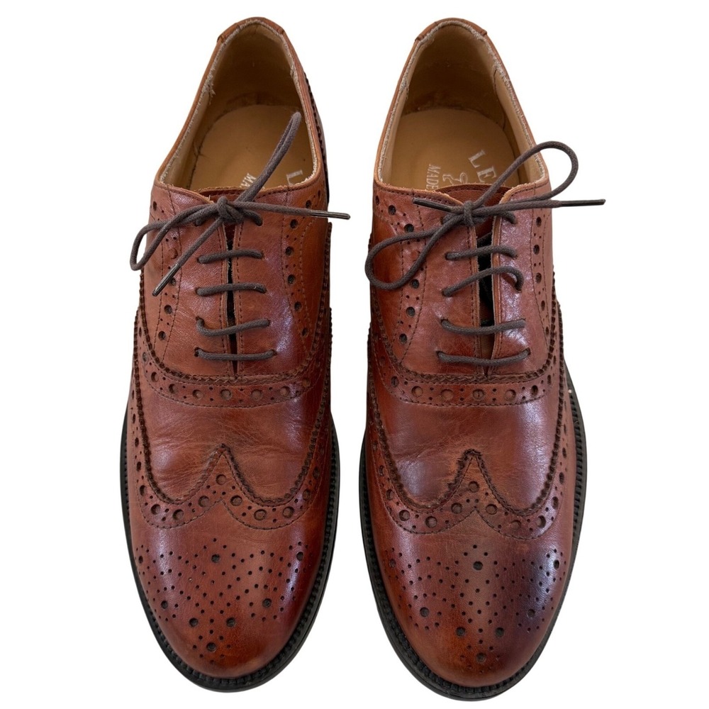 Leone Made in Italy Men's Leather Wingtip Brogues Size‎ 42 EU Oxford Dress Shoes
